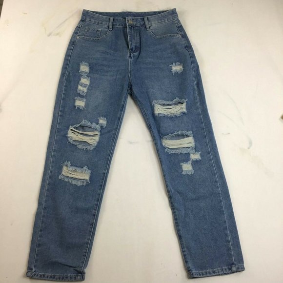 Coeur De Vague Women's Blue Highly Distressed Slim Fit Tapered Jeans Size M - Picture 1 of 10